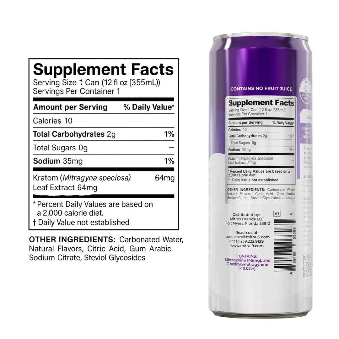 Berry Kratom Seltzer Supplement Facts Label
