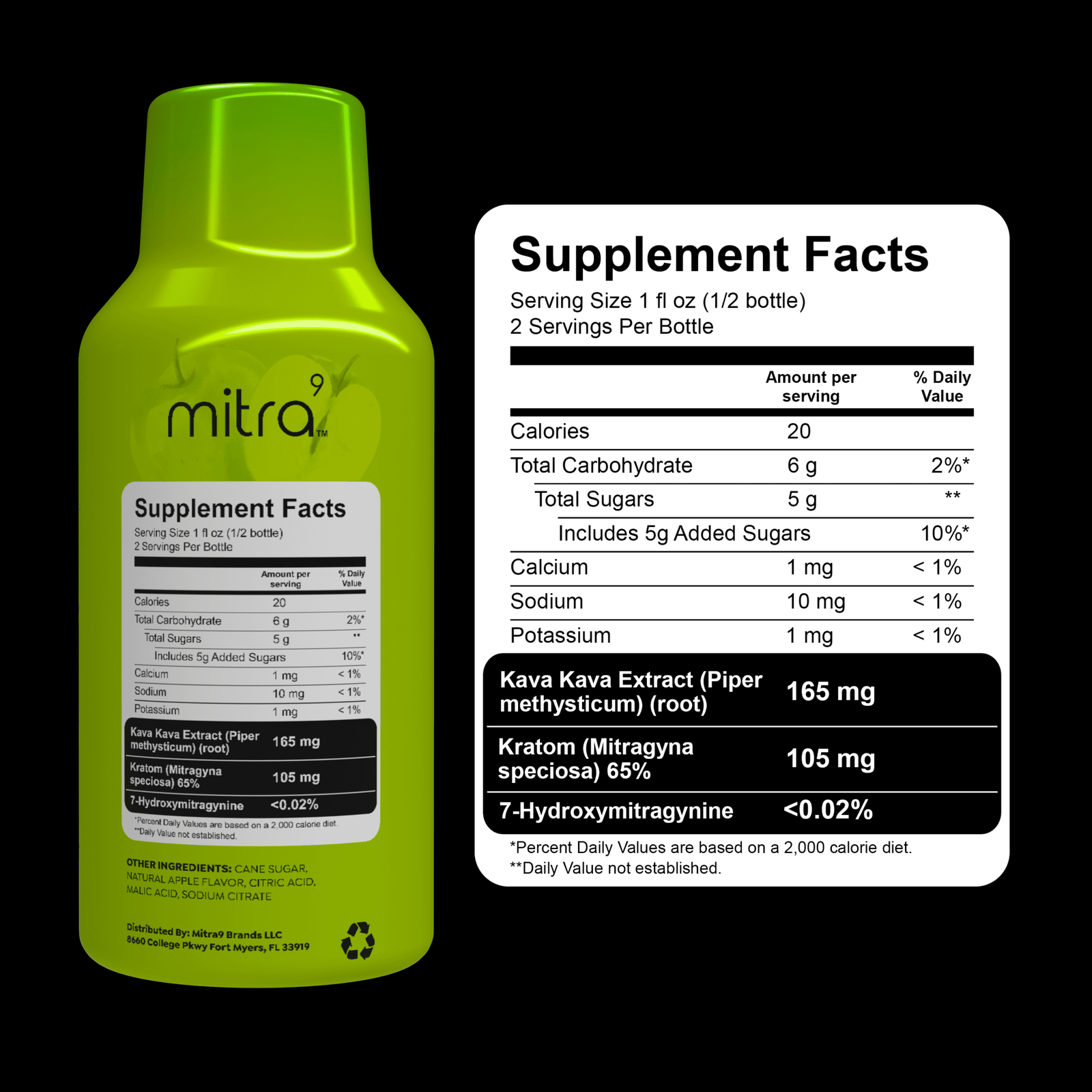 Mitra9 M9 Kratom Kava Shot Supplement facts