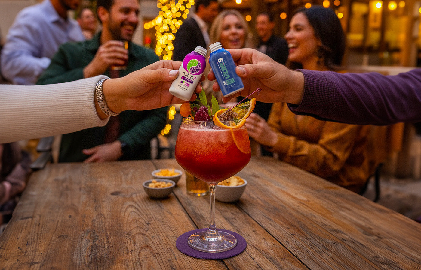 Friends Cheers Mitra9 Kava and Kratom Shots Laughing