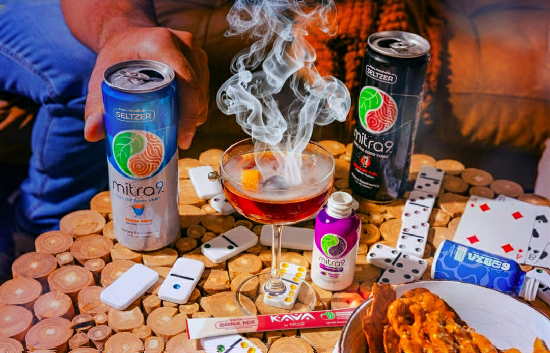 Smoke Wine Drink with Kratom and Kava Seltzers on the Table