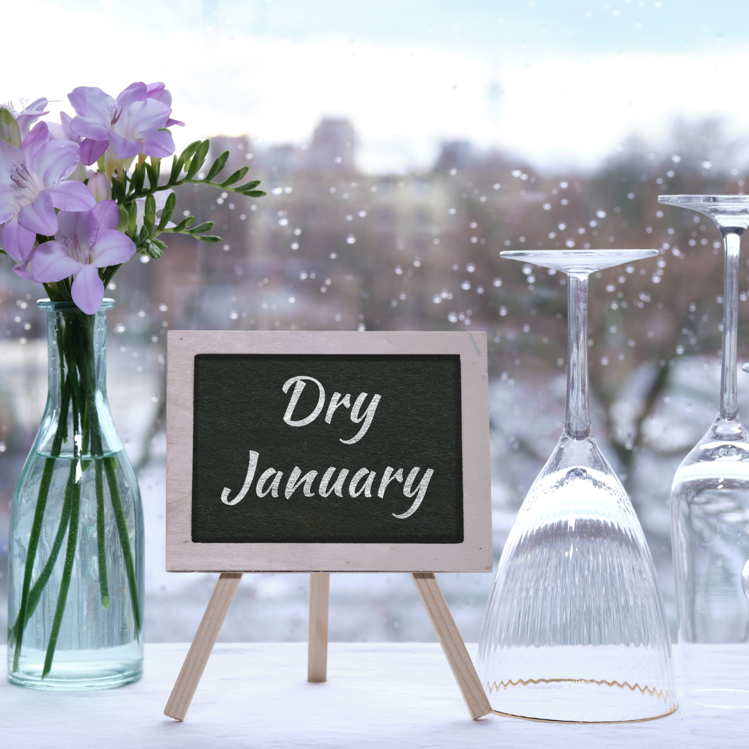 Dry January no alcohol wine glasses