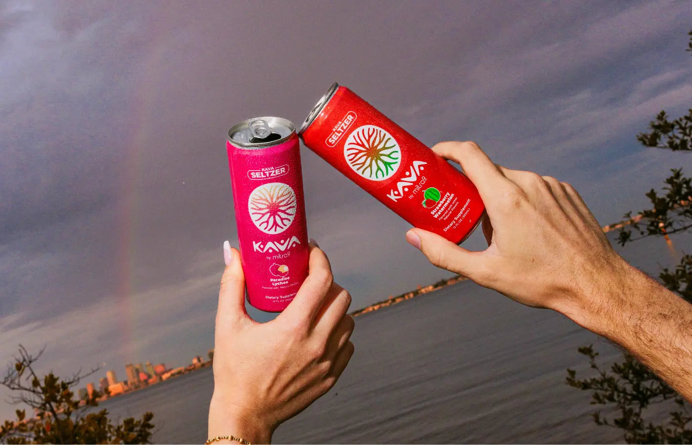 Strawberry Watermelon and Paradise Lychee Kava Canned Seltzer