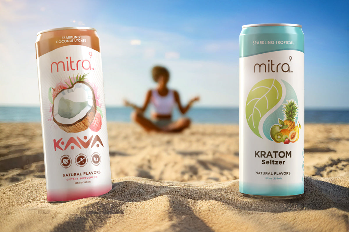Mental Well-Being Meditation at beach with Kava and Kratom Seltzers
