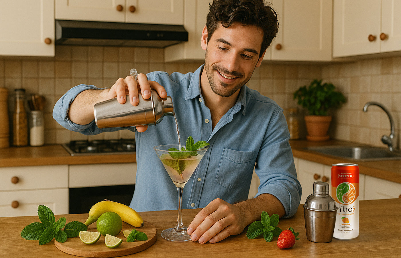 Mixing Non Alcoholic Mocktails with Mitra9 Seltzer