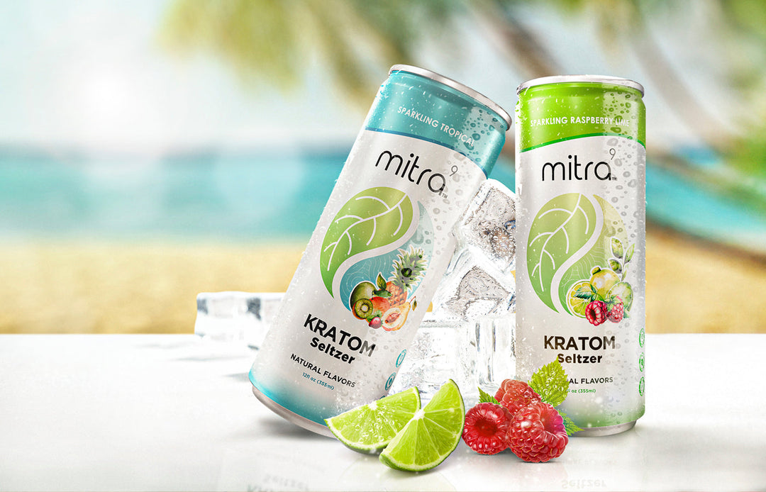 Raspberry Lime and Tropical Kratom Seltzers at the beach