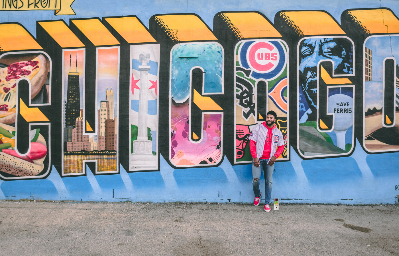 Man Standing Chicago Cubs Wall Graffiti