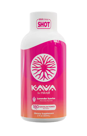 Kava Extract Shot bottle with pink and white design