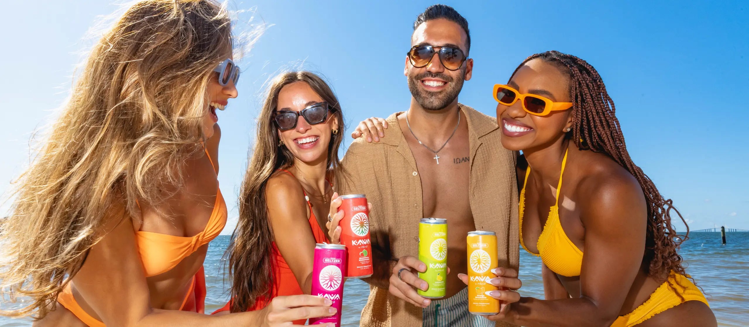Friends at Beach Laughing Drinking Kava Functional Beverages