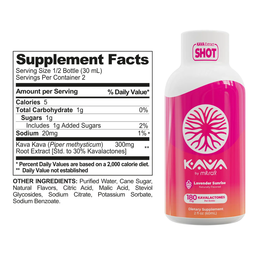 Kava Kava Shot supplement Facts bottle with label