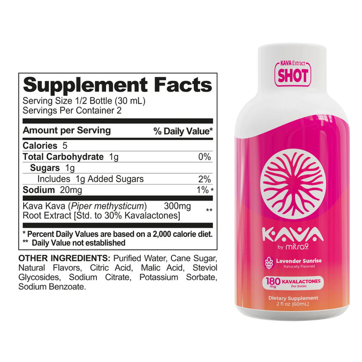 Kava Kava Shot supplement Facts bottle with label