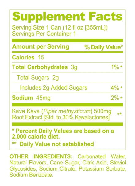 Lemonade Kava Seltzer supplement facts panel