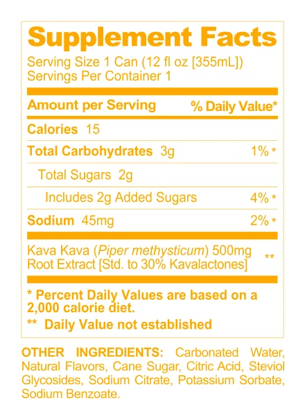 Orange Dreamsicle Kava Seltzer supplement facts panel