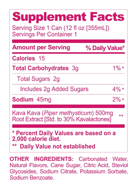 Paradise Lychee Kava Seltzer supplement facts panel