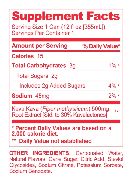 Strawberry Watermelon Kava Seltzer supplement facts panel