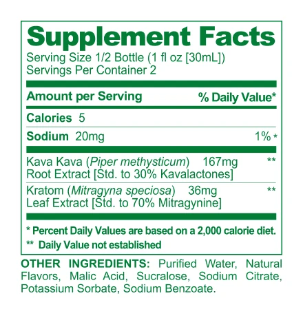 Apple Crisp VYBE9 Kava + Mitragynine Shot supplement facts panel
