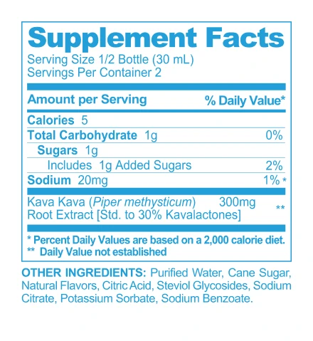 Cool Breeze Kava Shot supplement facts panel