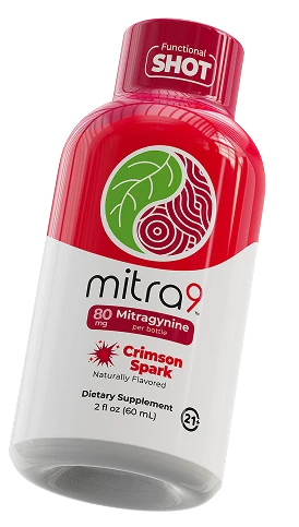 Crimson Spark Mitragynine Shot bottle — angled view