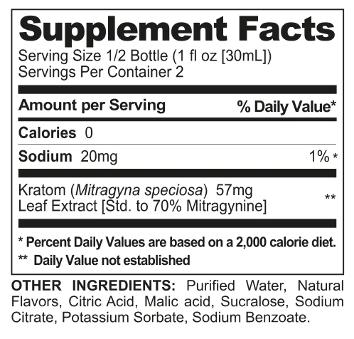 Crimson Spark Mitragynine Shot supplement facts panel