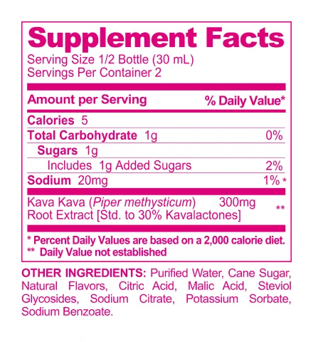 Kava by Mitra9: Lavender Sunrise Kava Shot supplement facts panel