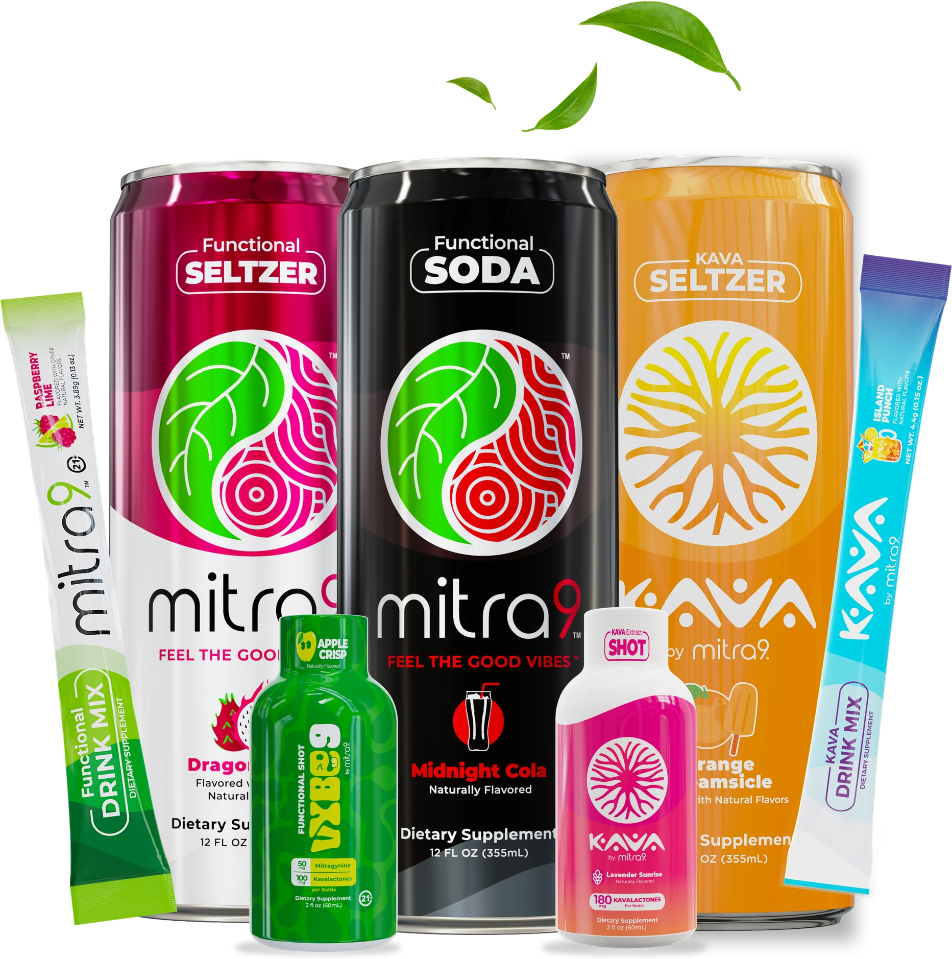 Mitra9 bundle: functional seltzer, soda, Kava seltzer, drink mixes and shots