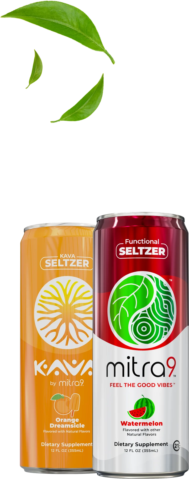 Kava by Mitra9 Orange Dreamsicle and Mitra9 Watermelon functional seltzer cans