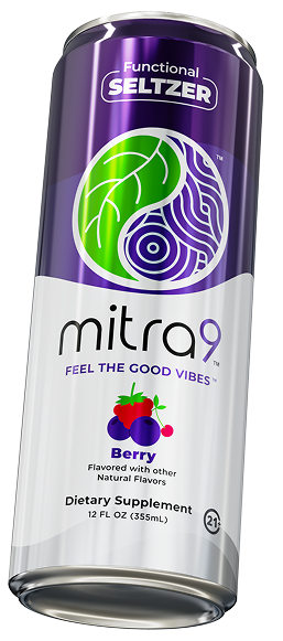 Berry Mitragynine Seltzer can — angled side view