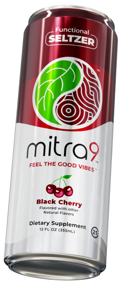 Black Cherry Mitragynine Seltzer can — angled side view