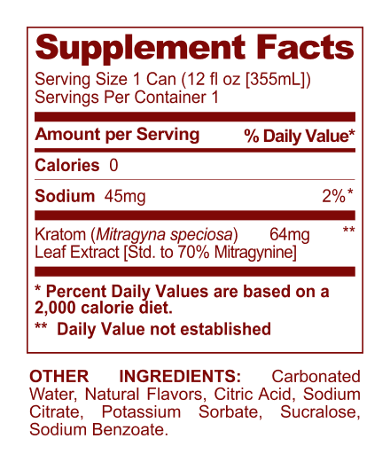 Black Cherry Mitragynine Functional Seltzer supplement facts panel