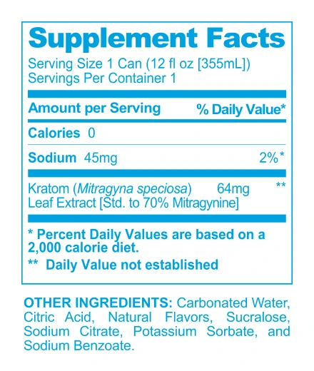 Cream Soda Mitragynine Functional Soda supplement facts panel