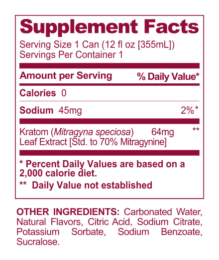 Dragon Fruit Mitragynine Seltzer supplement facts panel