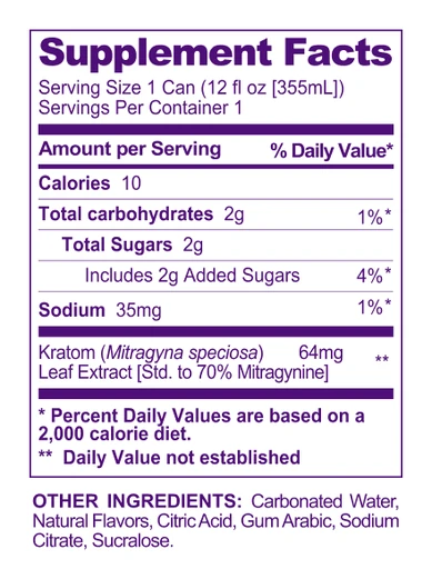 Neon Berry Mitragynine Functional Seltzer supplement facts panel