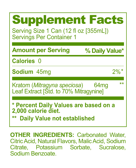 Raspberry Lime Mitragynine Functional Seltzer supplement facts panel