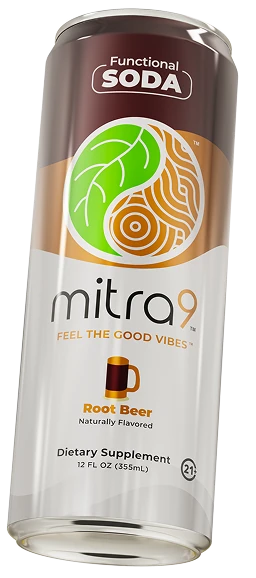 Root Beer Mitragynine Functional Soda can — angled side view