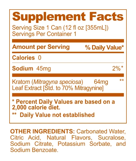 Mitragynine Functional Soda Variety Pack supplement facts panel