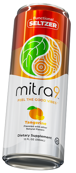 Tangerine Mitragynine Seltzer can — angled side view