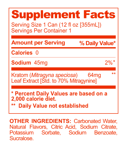 Tangerine Mitragynine Functional Seltzer supplement facts panel