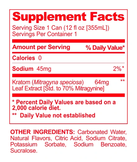 Mitragynine Functional Seltzer Variety Pack supplement facts panel
