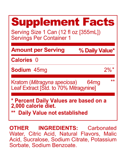Watermelon Mitragynine Seltzer supplement facts panel