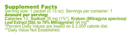 Raspberry Lime Mitragynine Drink Mix supplement facts panel