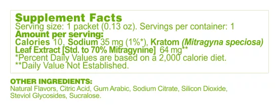 Raspberry Lime Mitragynine Drink Mix supplement facts panel