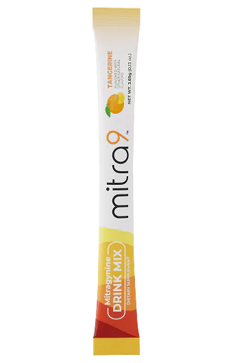 Mitra9 kratom drink mix packet on a transparent background