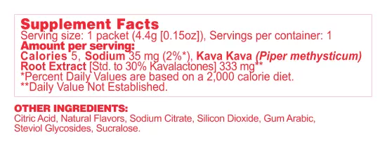 Strawberry Watermelon Kava Drink Mix supplement facts panel