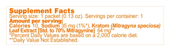 Tangerine Mitragynine Drink Mix supplement facts panel