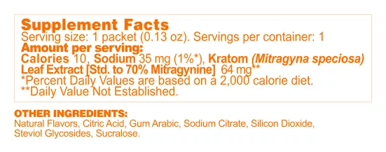 Tangerine Mitragynine Drink Mix supplement facts panel