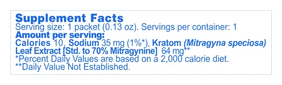 Mitragynine Drink Mix Variety Pack supplement facts panel