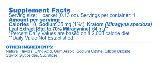 Mitragynine Drink Mix Variety Pack supplement facts panel