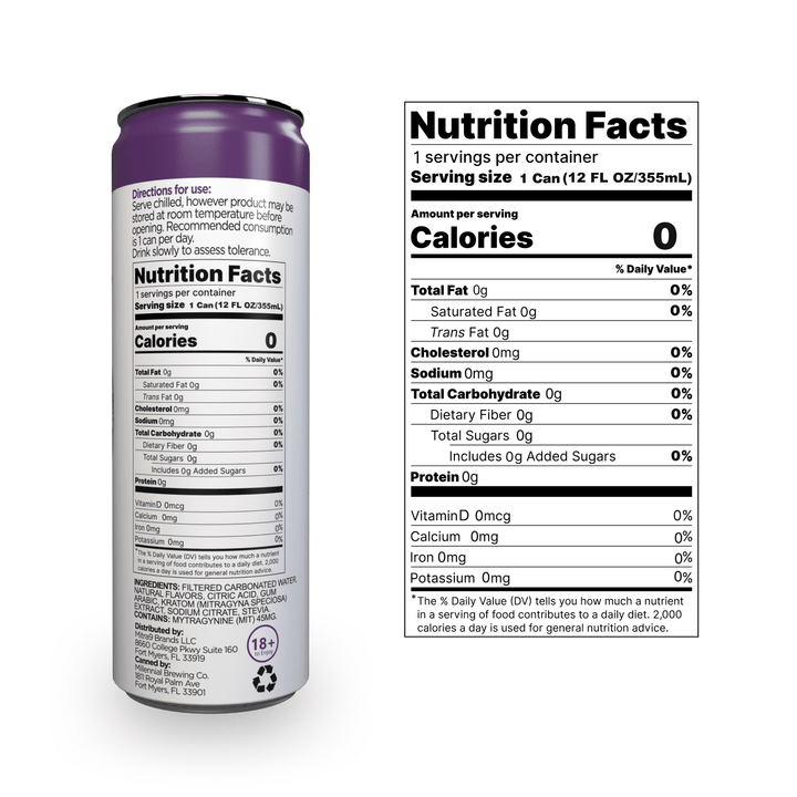 Mitra 9 Berry Kratom Seltzer Nutrition Label